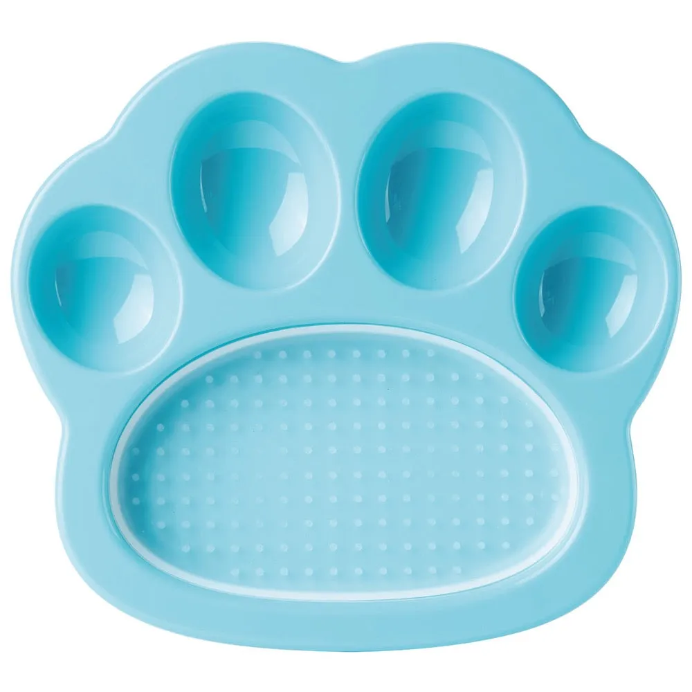 PetDreamHouse PAW 2-In-1 Mini Interactive Slow Feeder For Cats & Dogs (Blue Paw)