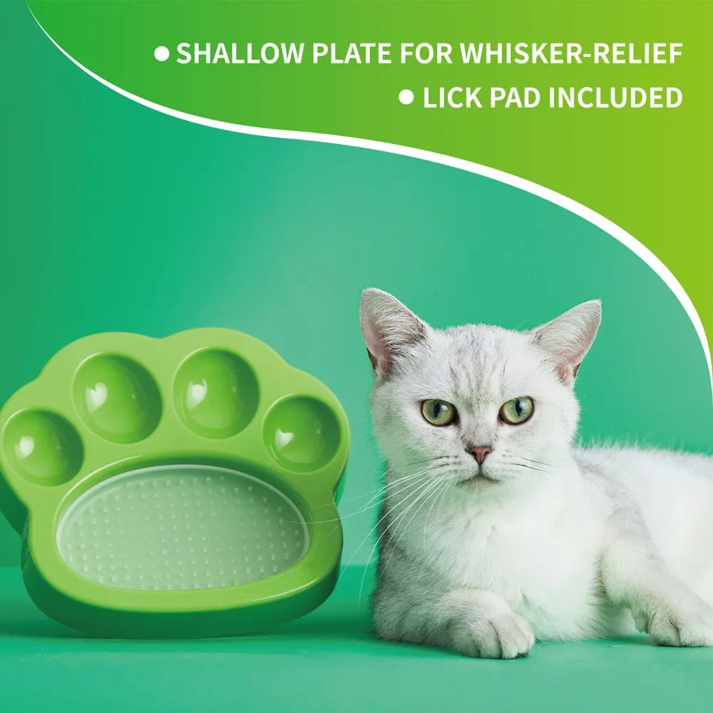 PetDreamHouse PAW 2-In-1 Mini Interactive Slow Feeder For Cats & Dogs (Green Paw)