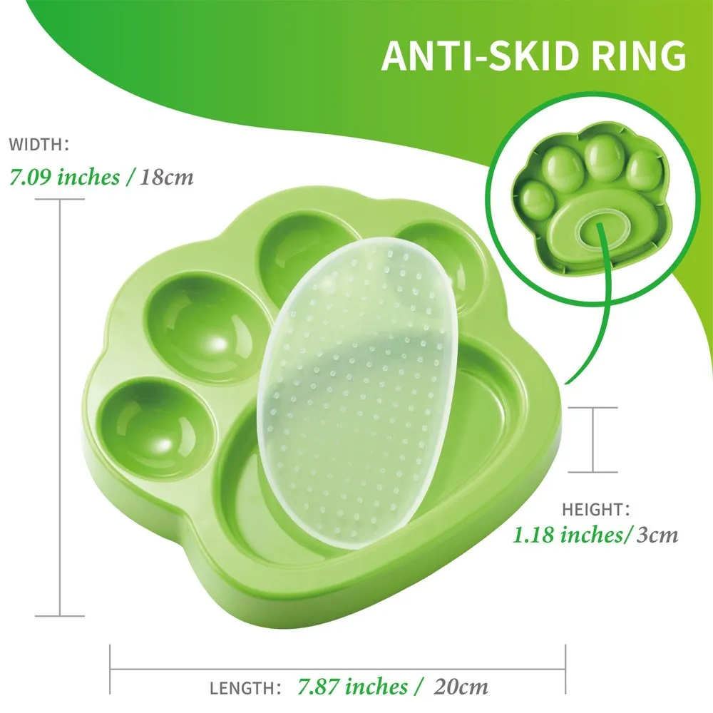 PetDreamHouse PAW 2-In-1 Mini Interactive Slow Feeder For Cats & Dogs (Green Paw)