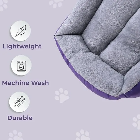 Petvit Dog & Cat Bed|Super Soft Plush Top Pet Bed|Oxford Cloth Polyester Filling|Machine Washable Dog Bed|Rectangular Cat Bed with Rise-Edge Pillow|QY036P-S|Purple