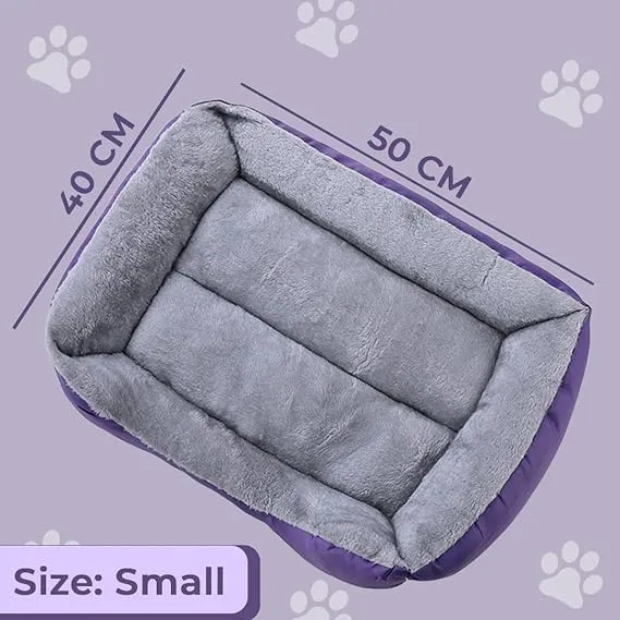 Petvit Dog & Cat Bed|Super Soft Plush Top Pet Bed|Oxford Cloth Polyester Filling|Machine Washable Dog Bed|Rectangular Cat Bed with Rise-Edge Pillow|QY036P-S|Purple