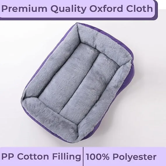 Petvit Dog & Cat Bed|Super Soft Plush Top Pet Bed|Oxford Cloth Polyester Filling|Machine Washable Dog Bed|Rectangular Cat Bed with Rise-Edge Pillow|QY036P-S|Purple