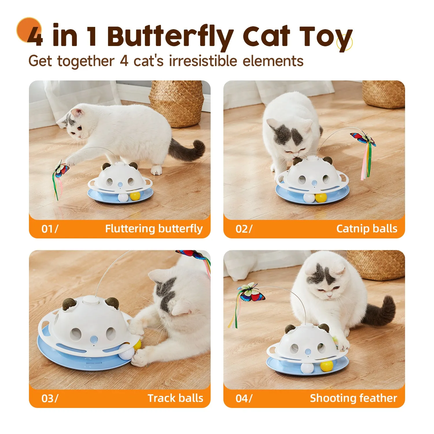 Potaroma Cat Toys 4in1 Automatic Interactive Kitten Toy