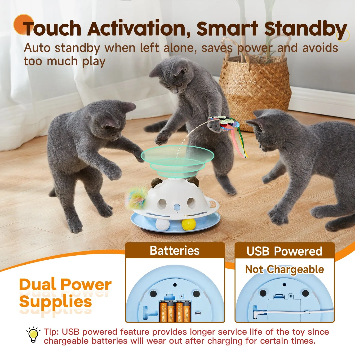 Potaroma Cat Toys 4in1 Automatic Interactive Kitten Toy