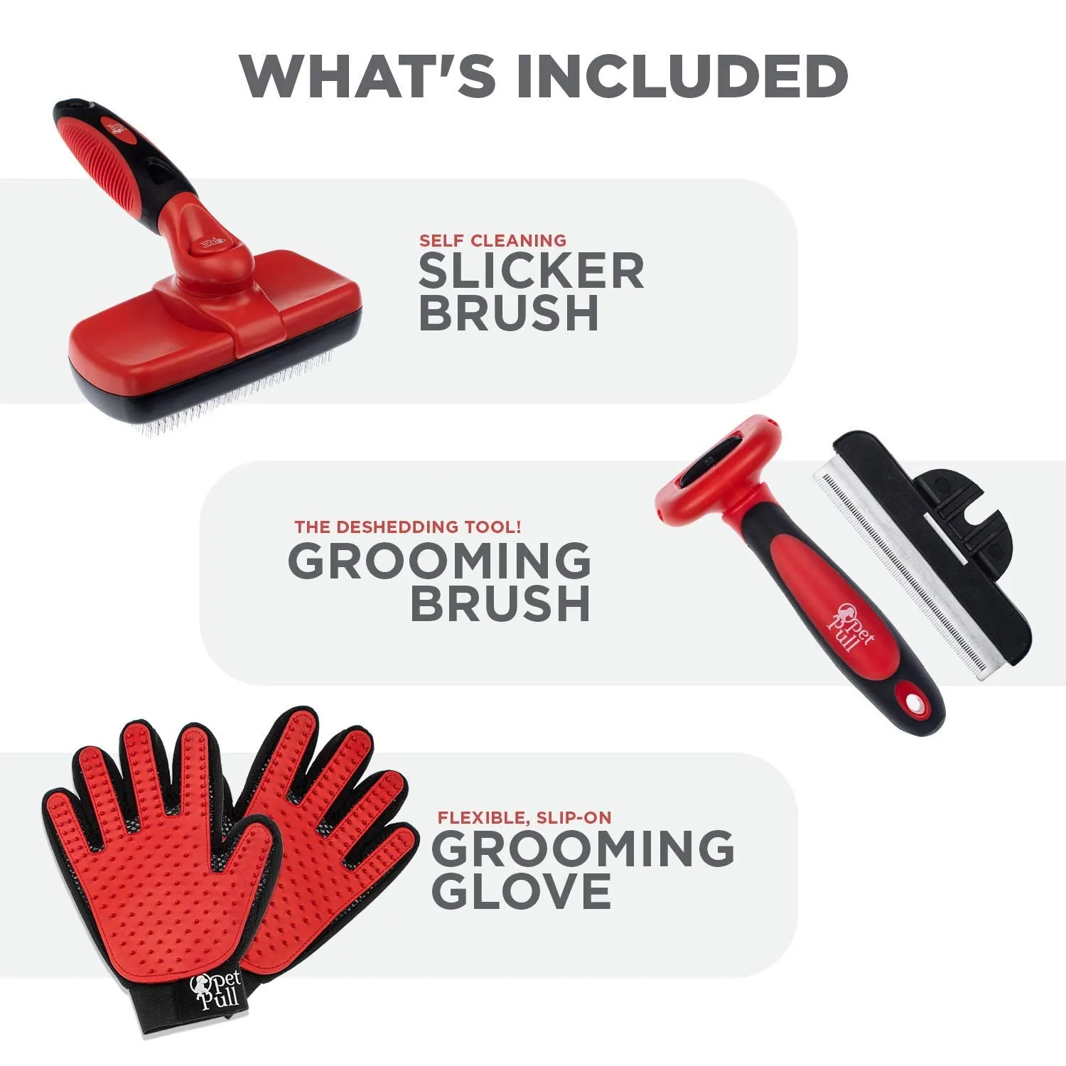 Professional Pet Grooming Combo: Self-Cleaning Slicker Brush, Shedding Fur Brush, Hair Remover Gloves