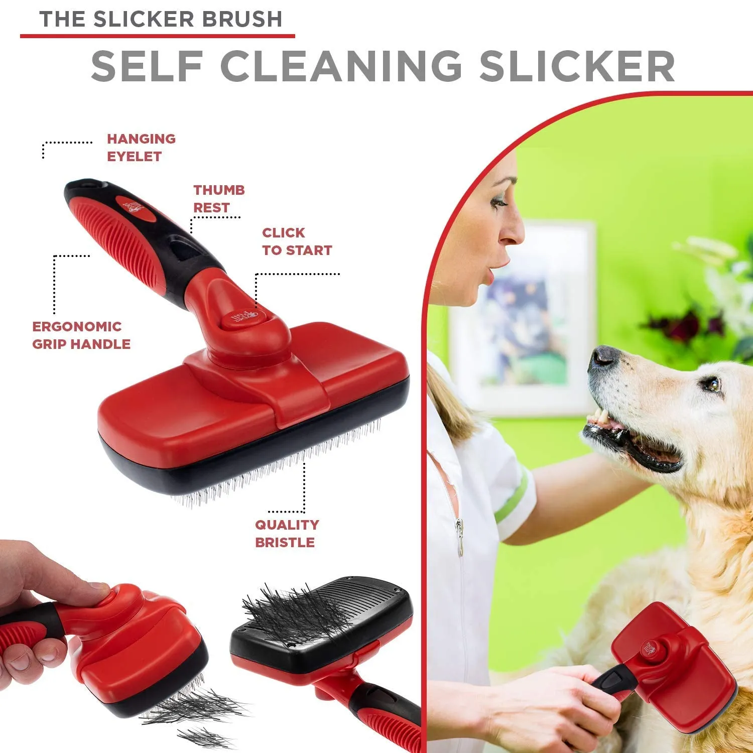 Professional Pet Grooming Combo: Self-Cleaning Slicker Brush, Shedding Fur Brush, Hair Remover Gloves