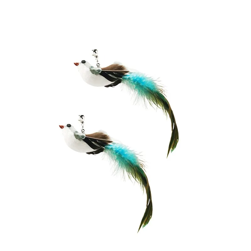 Simulation Bird Interactive Funny Cat Stick Toy Furry Feather Bird With Bell Sucker Cat Stick Toy Kitten Playing Toy