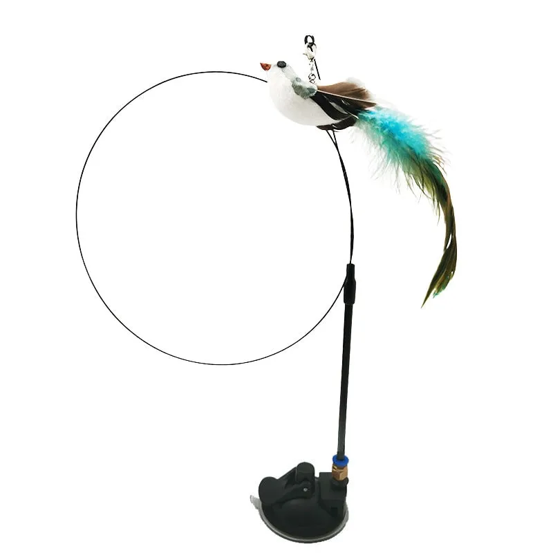 Simulation Bird Interactive Funny Cat Stick Toy Furry Feather Bird With Bell Sucker Cat Stick Toy Kitten Playing Toy