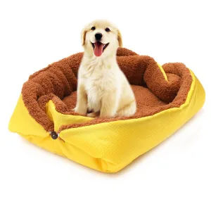 SOGA Yellow Dual purpose Cushion Nest Cat Dog Bed Warm Plush Kennel Mat Pet Home Travel Essentials