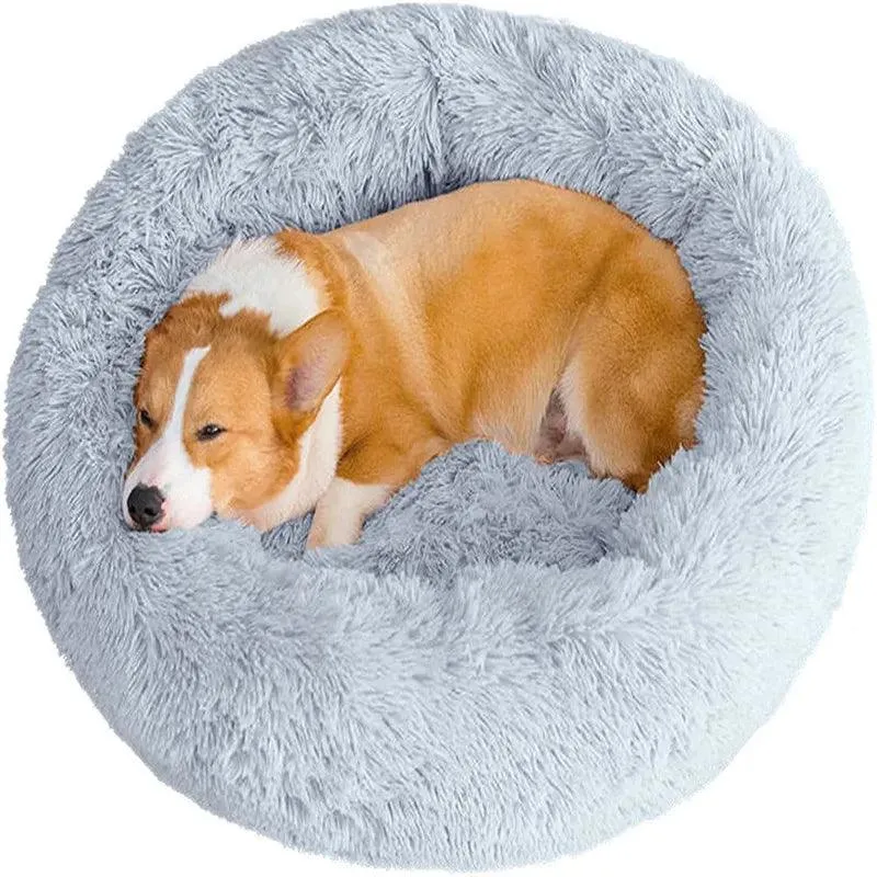 Super Soft Round Pet Bed - Long Plush Dog & Cat Bed for Medium to Large Pets (40-110cm)